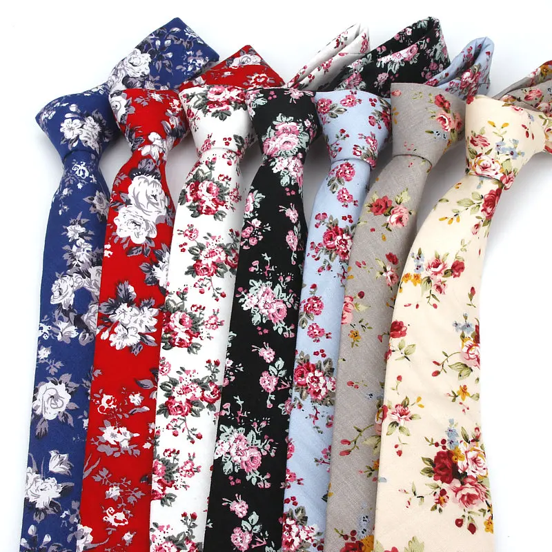 Brand New 100% Cotton Men\'s Paisley Print Neck Ties For Men Necktie Narrow Slim Skinny Cravate Narrow Flower Neckties Corbatas