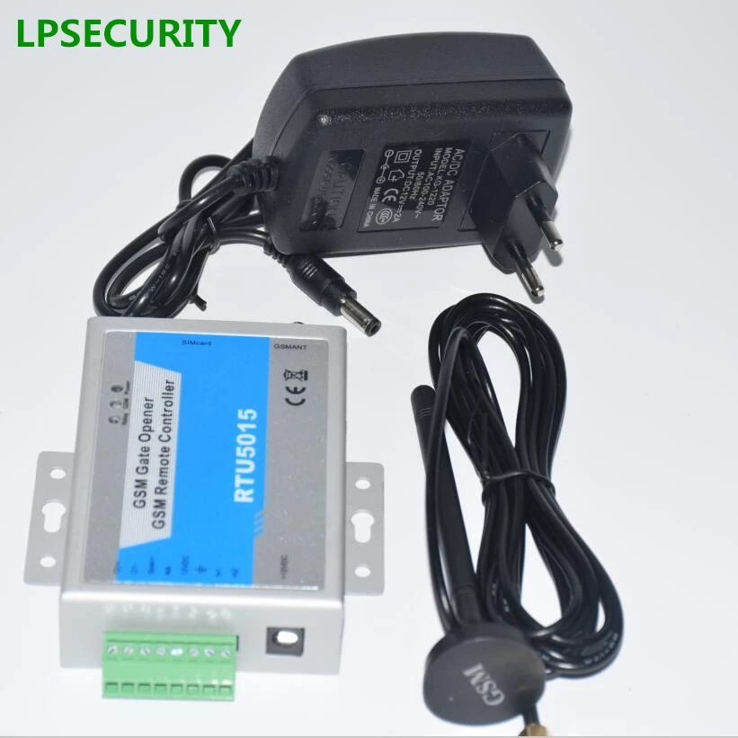 LPSECURITY with adapter RTU5015 GSM Gate Door Opener Operator with SMS Remote Control Alarm 1 Output/2 Inputs