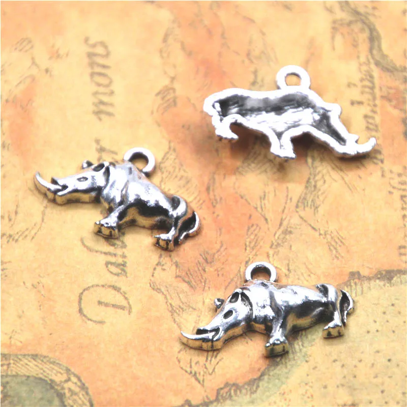 12pcs/lot Rhino charm Antique Tibetan silver tone Animal rhino Charms Pendant 22X9x3mm