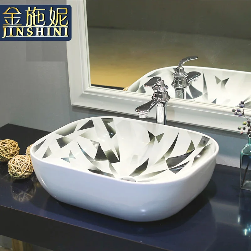 

Gold ceramic counter basin rectangle bathroom wash basin