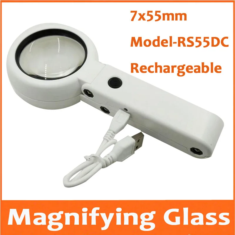 

7X 55mm USB Rechargeable Desktop Table Lamp Reading Magnifying Glass LED PCB welding Mobile Phone Repair Hand-held Magnifier