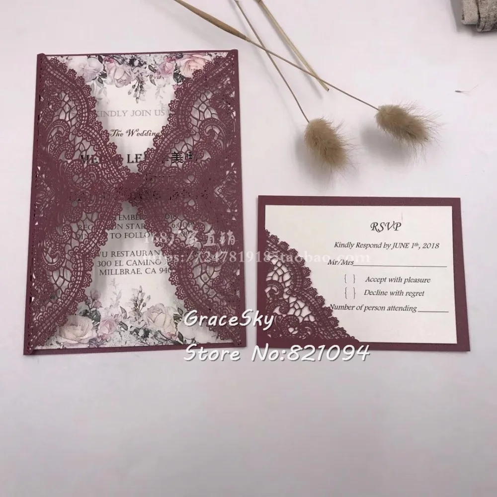 50pcs Laser Cut Birthday Wedding Invitations cards European style Lace design with text customized  RSVP invitaion cards