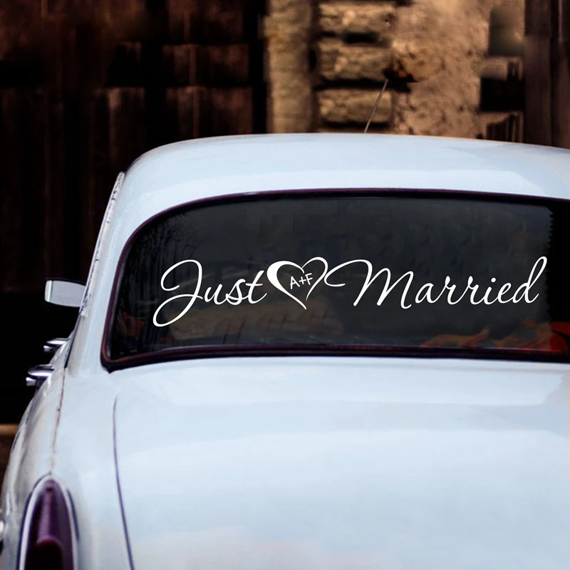 Just Married Heart And Initials Decal Wedding Car Window Personalized Initial Vinyl Art Sticker Custom Name Wedding Decoration