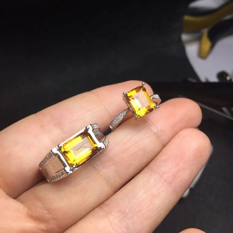 The Best gift For Your Lover Couple Rings Natural And Real Citrine Lover's Ring 925 sterling silver for your Lover