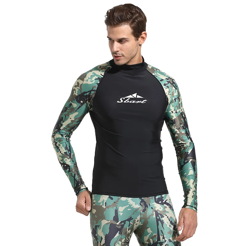 Maglietta da bagno Rashguard da uomo, manica lunga, costumi da bagno ad asciugatura rapida, Diveskins Rash Guard superiore e inferiore, muta di