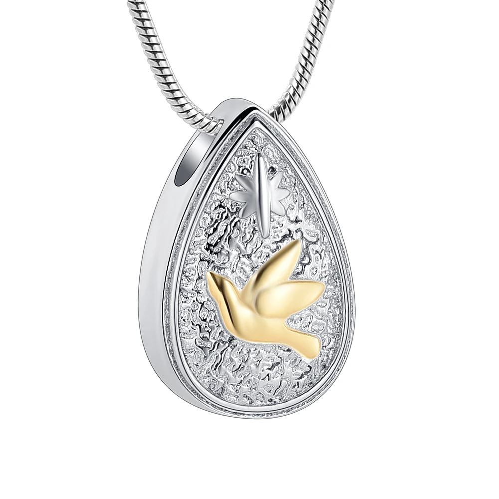 Elegant Peace Dove Teardrop Cremation Jewelry Ashes Pendant Stainless Steel Urn Necklace Human Pet Ashes Keepsake secret stash