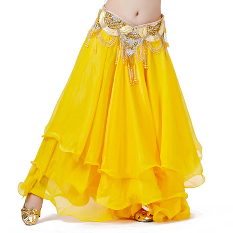 14 Colors Women Belly Dance Clothes Full Circle Maxi Skirts 3 Layers Ruffles Belly Dance Long Skirts (without belt)