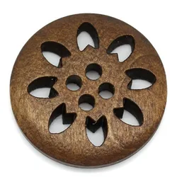 10pcs Wooden Buttons Hollow Flower Round 25mm Buttons Bead 7NK104