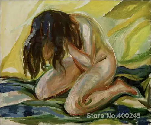 Symbolism Edvard Munch Female nude kneeling oil Painting High quality Hand painted