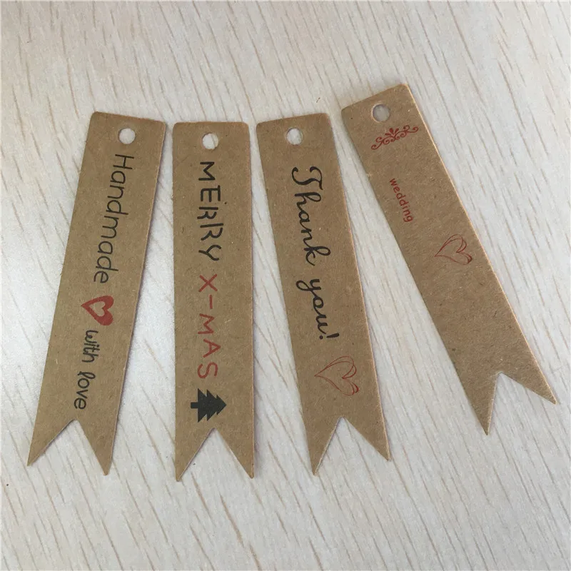 100Pcs/Lot Handmade Long Strip 7x1.5cm Paper Cardboard Hang Head Tags Labels For Price Note Party Christmas Birthday Wedding Tag