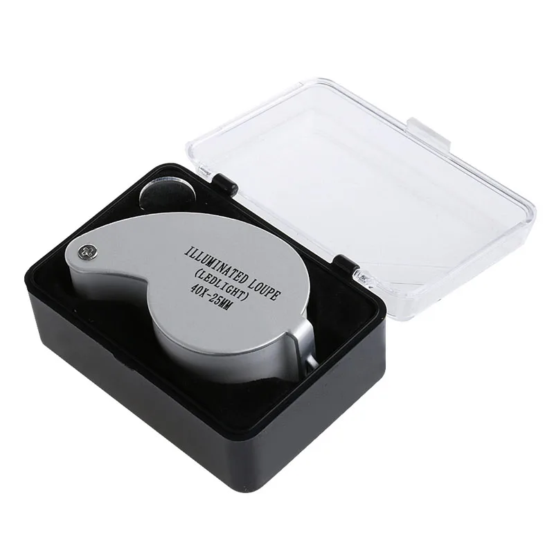 40X Illuminated Jeweler Loupe Magnifier with Metal Construction & Optical Glass Portable Mini Magnifying Glass for Hobby