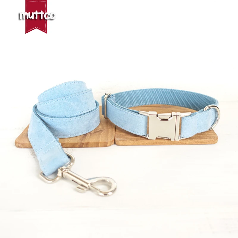 MUTTCO retailing self-design collar THE SKY handmade collar poly satin and nylon wathet blue 5Sizes dog collar and leash UDC032