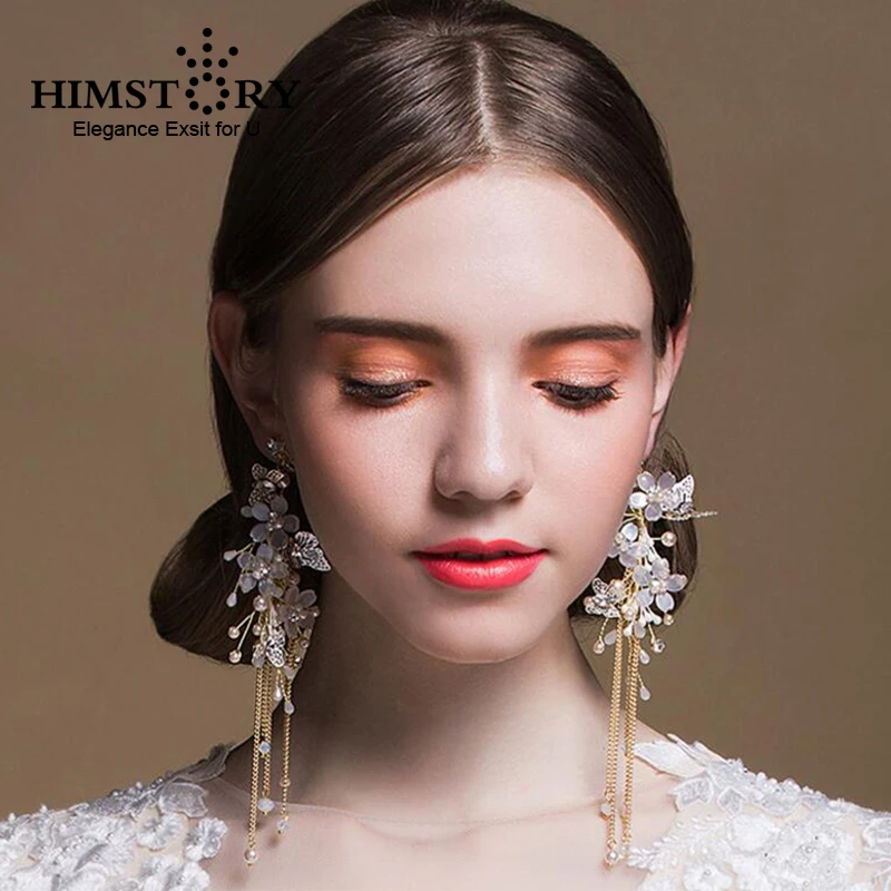 

HIMSTORY Girls Long Clip Earirng Flowers Bridal Wedding Party Festival Ear Accessories Fashion Dangle Drop Earrings Jewelry