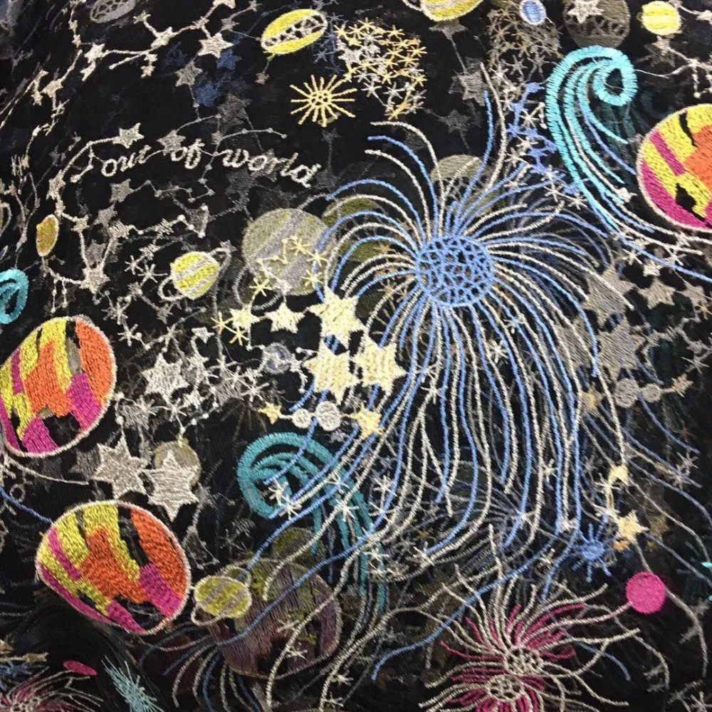 LASUI 3 yards=1 lot high quality Multicolor Starry sky embroidery lace fabric black mesh clothing dress diy wedding fabric X0478