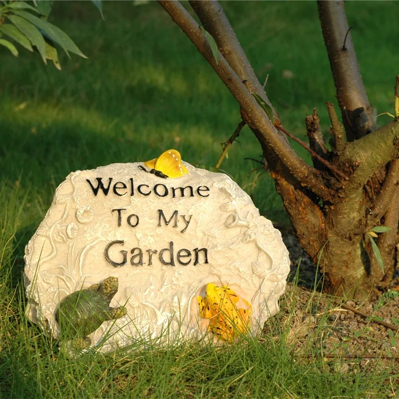 Welcome To My Garden Sign Stone Micro Rockery Landscape Welcome Stone Card Animal Ornaments Craft Fairy Garden Decor