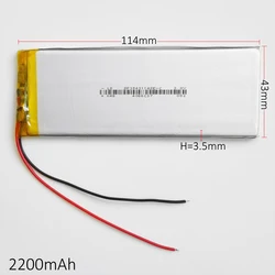 3.7V 2200mAh polimer Lipo ogniwa akumulator litowy 3543114 do nawigacja GPS MP3 Power Bank DVD tabletka klawiatura komputerowa