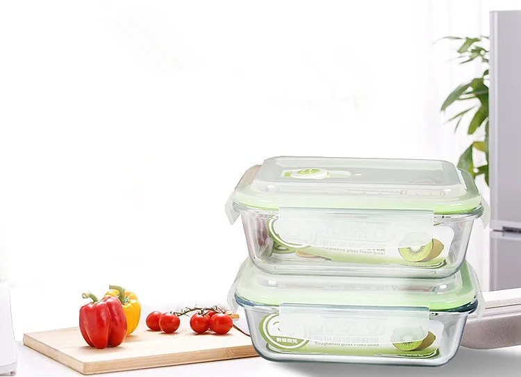 Newly 2PC Lunchbox Glass Food Container Bento Microwave Lunchbox Dinnerware Sets Outdoor Picnic Food Storage Portable Tableware