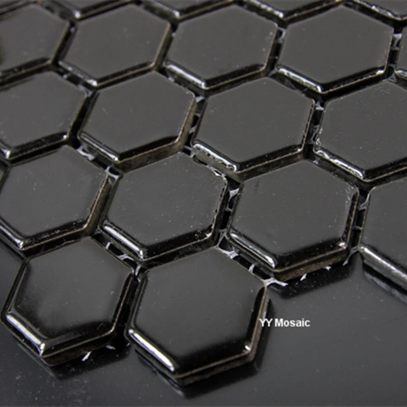 Simple Black Hexagon Ceramic Mosaic Tile for Kitchen Backsplash Showroom Bathroom Meeting Room Creative Wall Tile Floor Tile