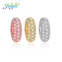 Juya 4pcs/Lot Wholesale Micro Pave Zirconia 11mm Round Spacer Charm Beads For Fashion Natural Stones Beadwork Jewelry Making