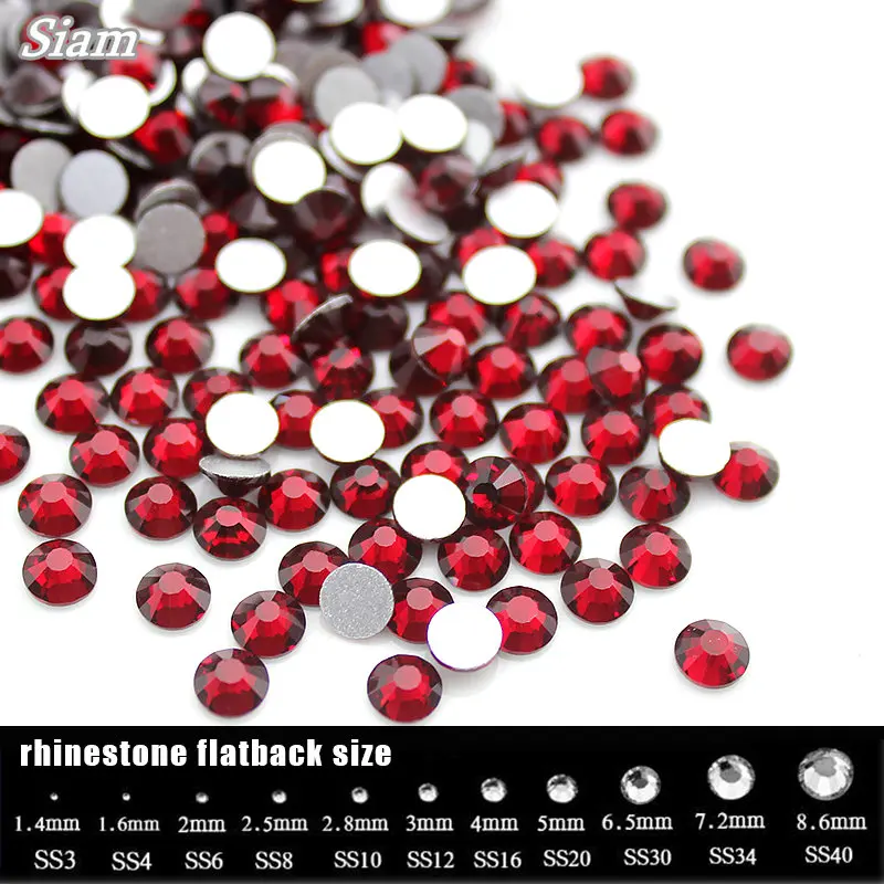 Siam Round Flat Back Rhinestones Crystal Glass 3D Decorations Non Hot-Fix Rhinestone Strass Nail Glitter