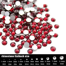 Siam Round Flat Back Rhinestones Crystal Glass 3D Decorations Non Hot-Fix Rhinestone Strass Nail Glitter