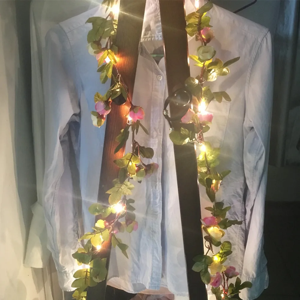 Handmade 2.2M 25 LEDs Pink Rose Outdoor Garland String Light Battery Operate Copper Fairy String Lights For Wedding Decoration