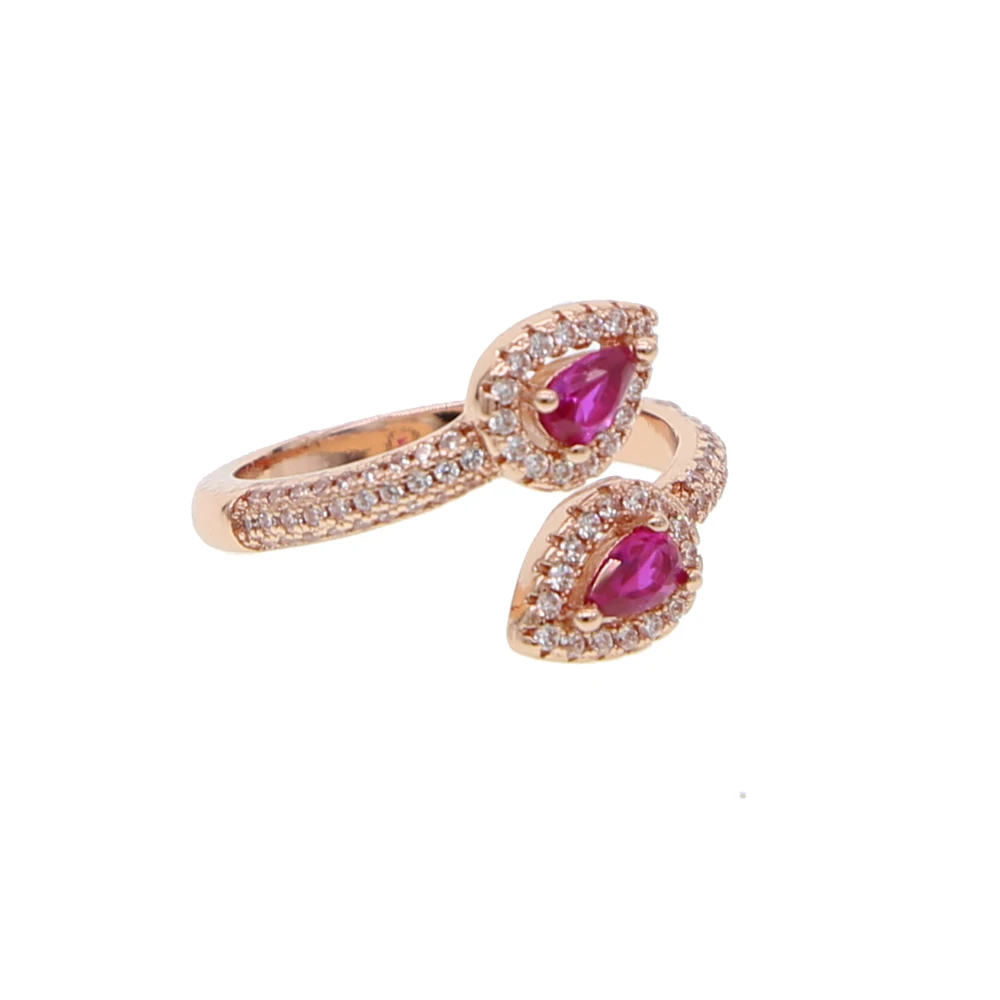 multicolored CZ drop rings silver color adjustable size ring for womens red green stones female little dainty opening ring