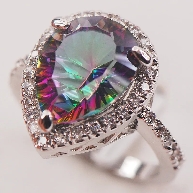 

Rainbow Mystic Crystal Zircon White Crystal Zircon 925 Sterling Silver Ring Size 6 7 8 9 10 F608 Fashion