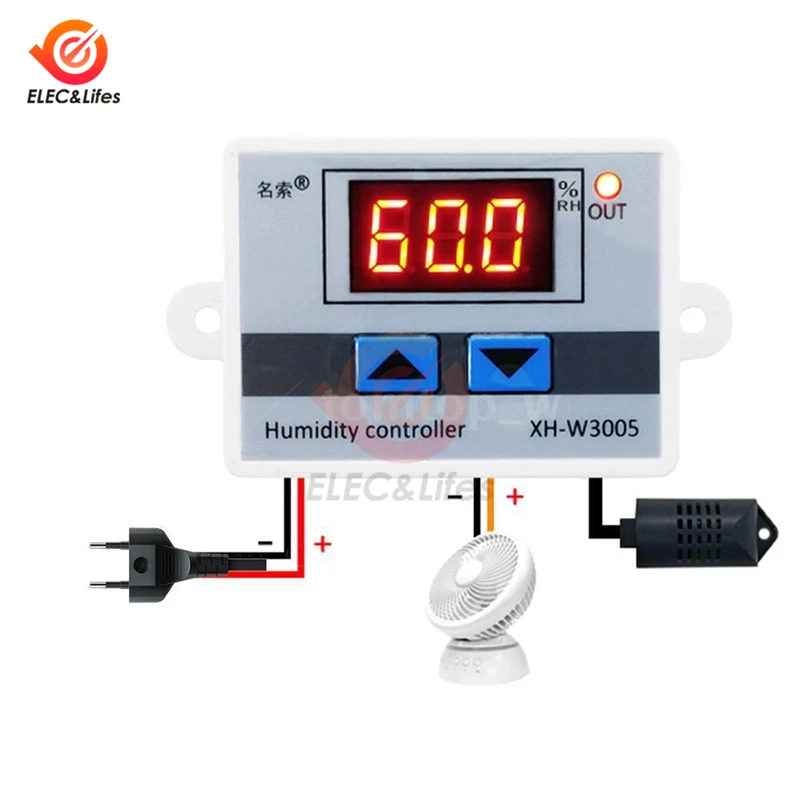 W3005 XH-W3005 Digital Humidity Meter Hygrometer Controller DC 12V 24V AC 110-220V 10A Relay Voltage Regulator Humidity Sensor