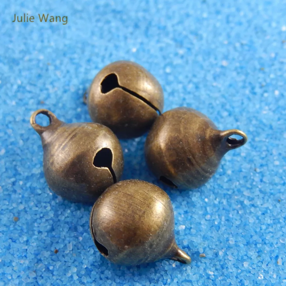 Julie Wang 10-50PCS 12mm Jingle Bells Charms Antique Bronze Copper Fashion Pendant Bracelet Keychain Jewelry Making Accessory