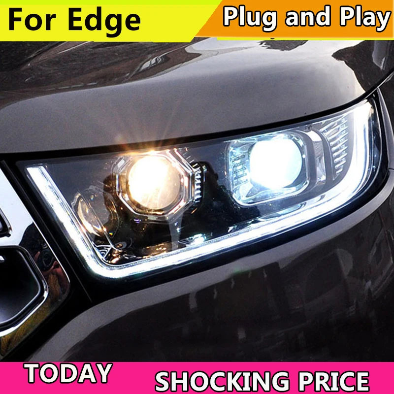 Car Styling for Ford Edge Headlights 2015-2018 New Edge LED Headlight DRL Hid Head Lamp Angel Eye Bi Xenon Beam Accessories