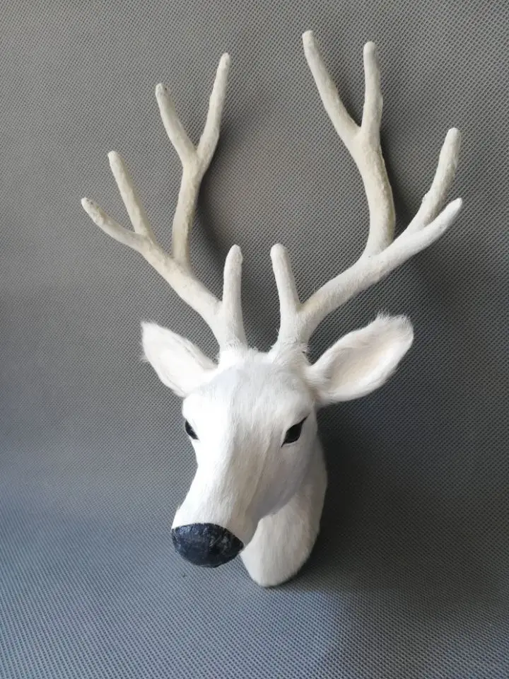 real life toy 27x18cm sika deer 's head polyethylene&furs white deer head model wall pandent home decoration props,toy d0177