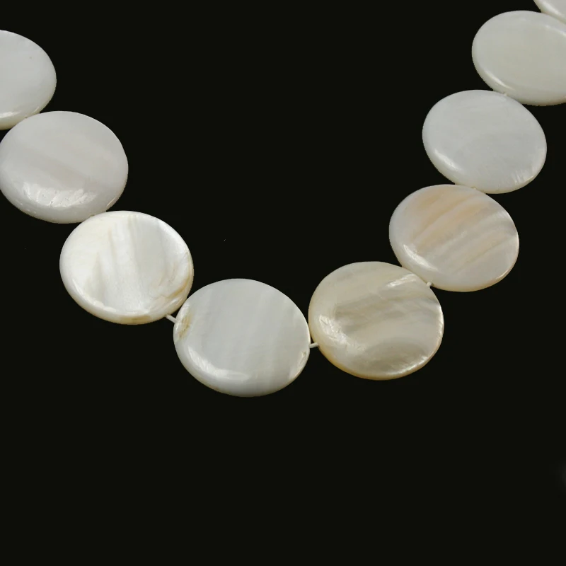 20pcs White Round Flat shape Natural Freshwater Shell Beads MOP Beads Fit Bracelets Necklaces Jewelry DIY Craft For Female Gift