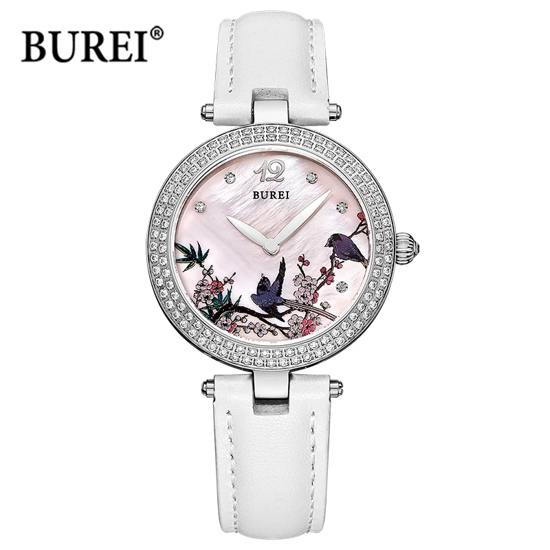 BUREI-Reloj de pulsera de cuero para Mujer, accesorio de lujo, resistente al agua, de cuarzo, informal