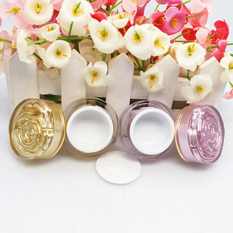 5g Acrylic Cream Jar Rose Flower Lid Cosmetic Sample Nail Powder Packing Container Gold Pink Purple Color F077