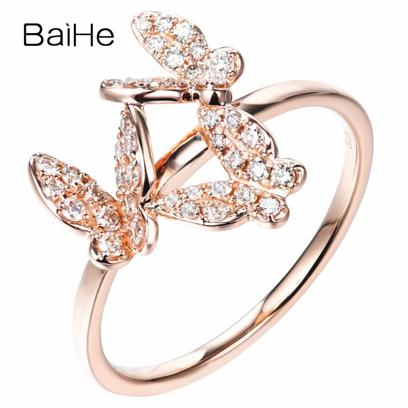 

BAIHE Solid 14K Rose Gold 0.28ct H/SI Natural Diamond Butterfly Ring Women Trendy Fine Jewelry Anel Borboleta sommerfugl ring