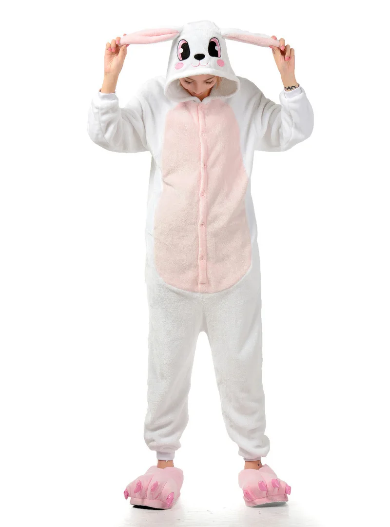 Adult Cosplay Kigurumi Rabbit Animal Costume Women Onesies Pajamas Halloween Carnival Party Jumpsuit (exclude slipper)