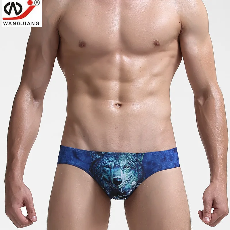 Men Briefs Sexy Underwear Polyester Print Underpants Low Waist Breathable U Convex Pouch Gay Male Panties Shorts