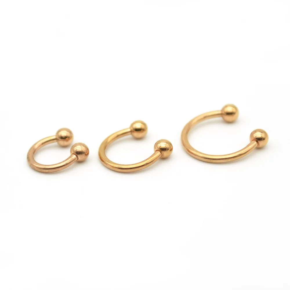 

Rose Gold Color Horseshoe Ring Labret Lip Rings With Ball Circular Barbell Nose Hoops Septum Piercing Stainless Steel Earrings