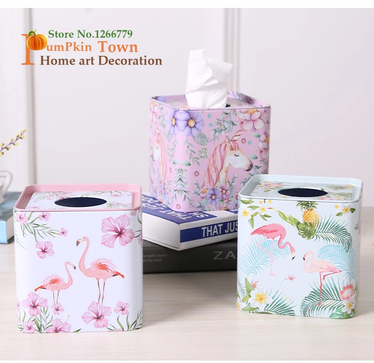 Nordic Minimalist Ins Style Cute Flamingo Turtle Leaf Unicorn Iron Square Tissue Box Living Room Coffee Table Bedroom