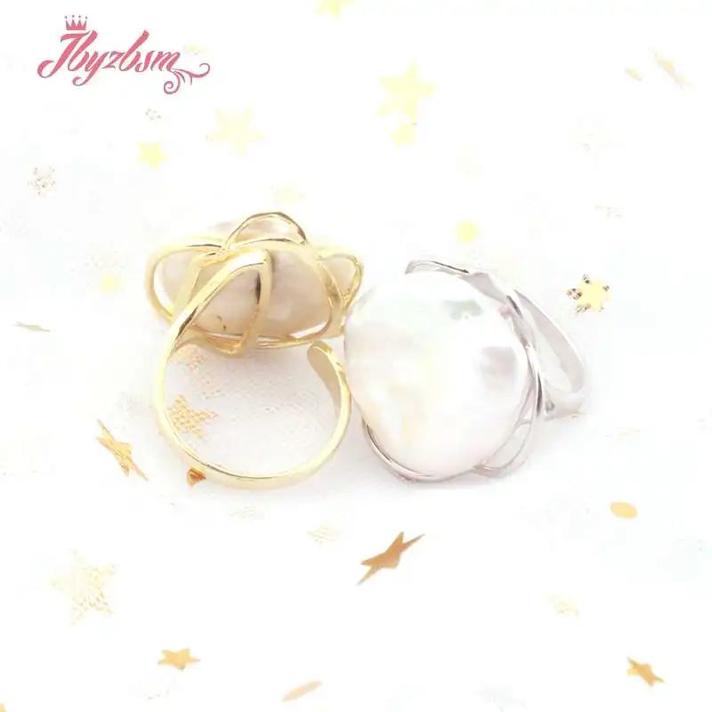 17-19mm Natutal Cultiured Freshwater Pearl Stone Beads Open Ring Gift For Women Jewelry Adjust Size 1 Pcs Free Shipping