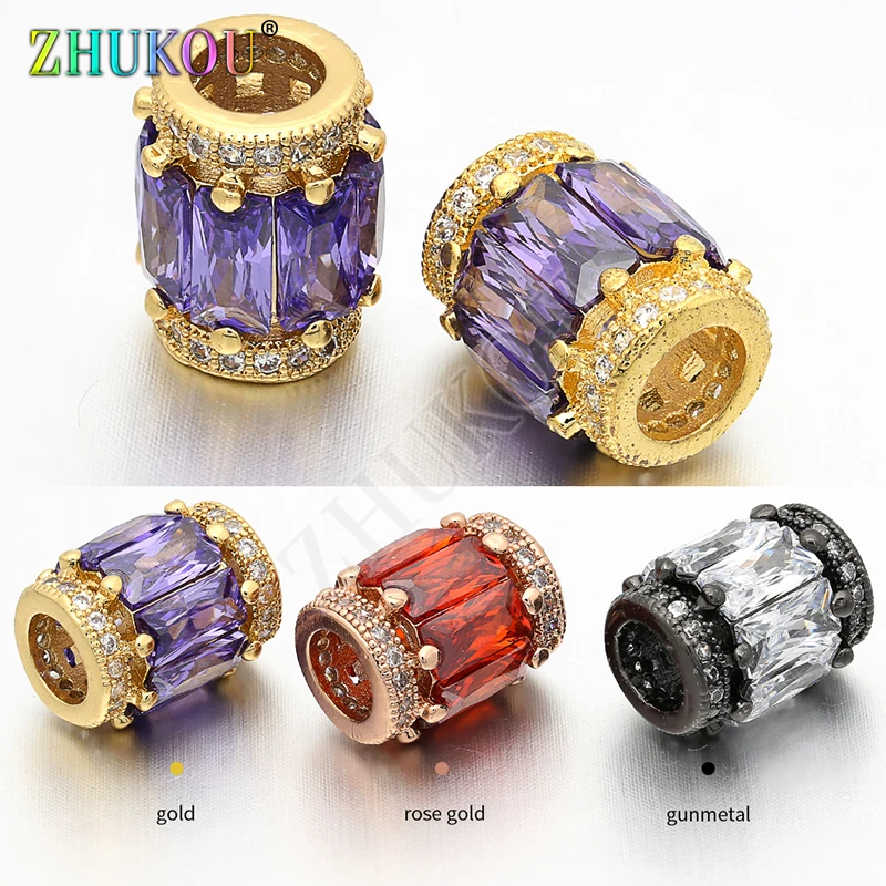 9*12mm Brass Cubic Zirconia Charms Beads DIY Women Necklace Pendant Jewelry Accessory Findings, Hole:4.8mm, Model: VZ95