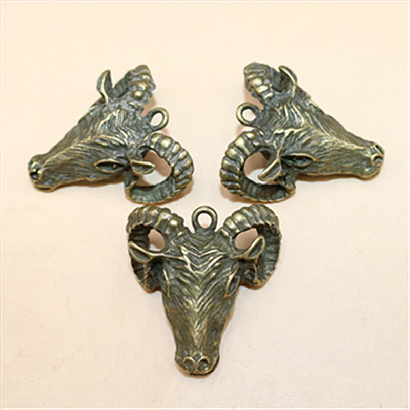 WKOUD 3pcs Antique Bronze Color 3D Ram Head Charm Vintage Necklace Bracelet DIY Metal Jewelry Alloy Pendant Accessories A1791