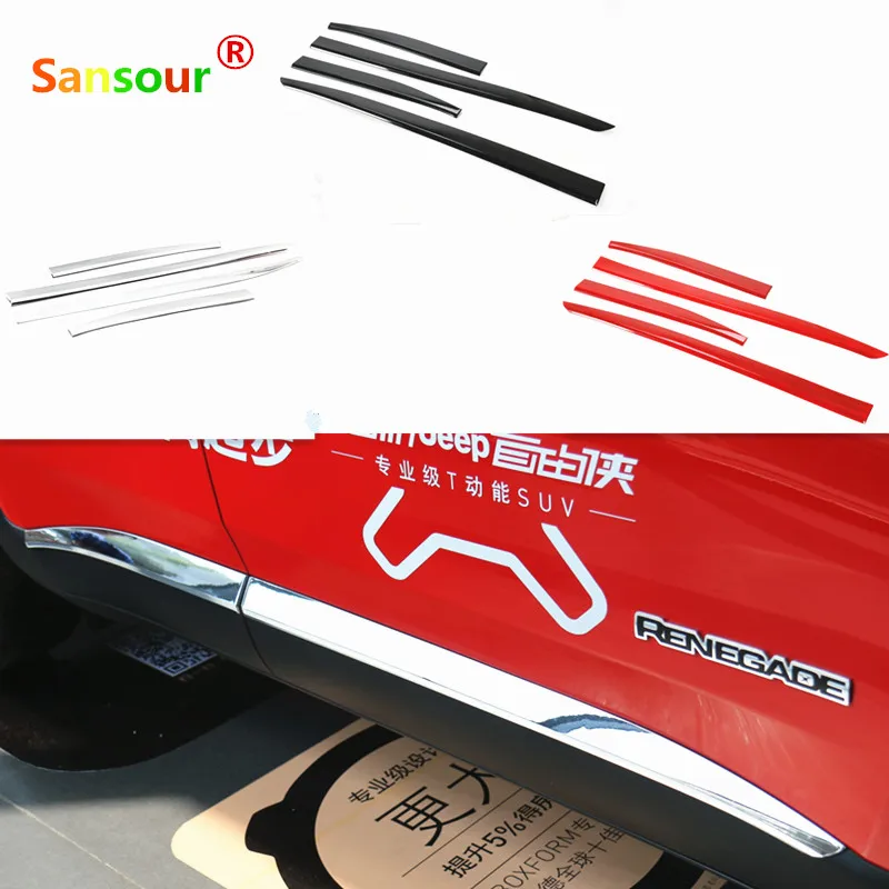 Sansour For Jeep Renegade 2015-2021 High Quality ABS Body Side Moldings Side Door Decoration Car Accessories Styling 4pcs