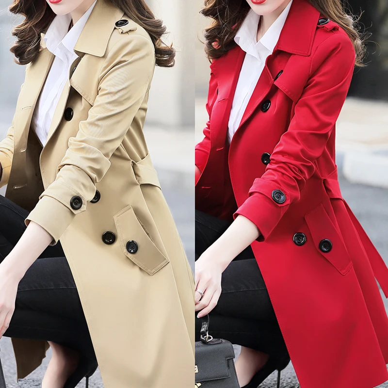 Midi Maxi 6XL 5XL New Fashion Double Breasted Mid-long Trench Coat Women Khaki Slim Belt Cloak Mujer Windbreaker Female Abrigos