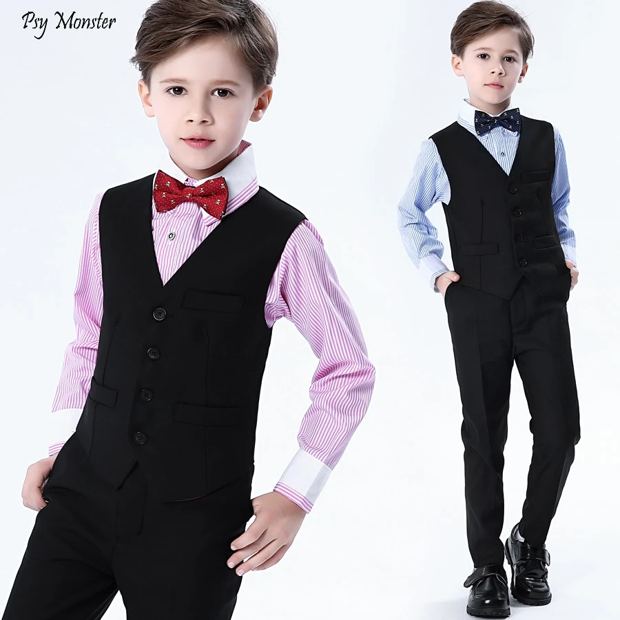 

Children's Birthday Vest Dress Set Flwoer Boys Wedding Performance Piano Costume Kids Vest Shirt Bowtie Pant 4pcs Clothing Set