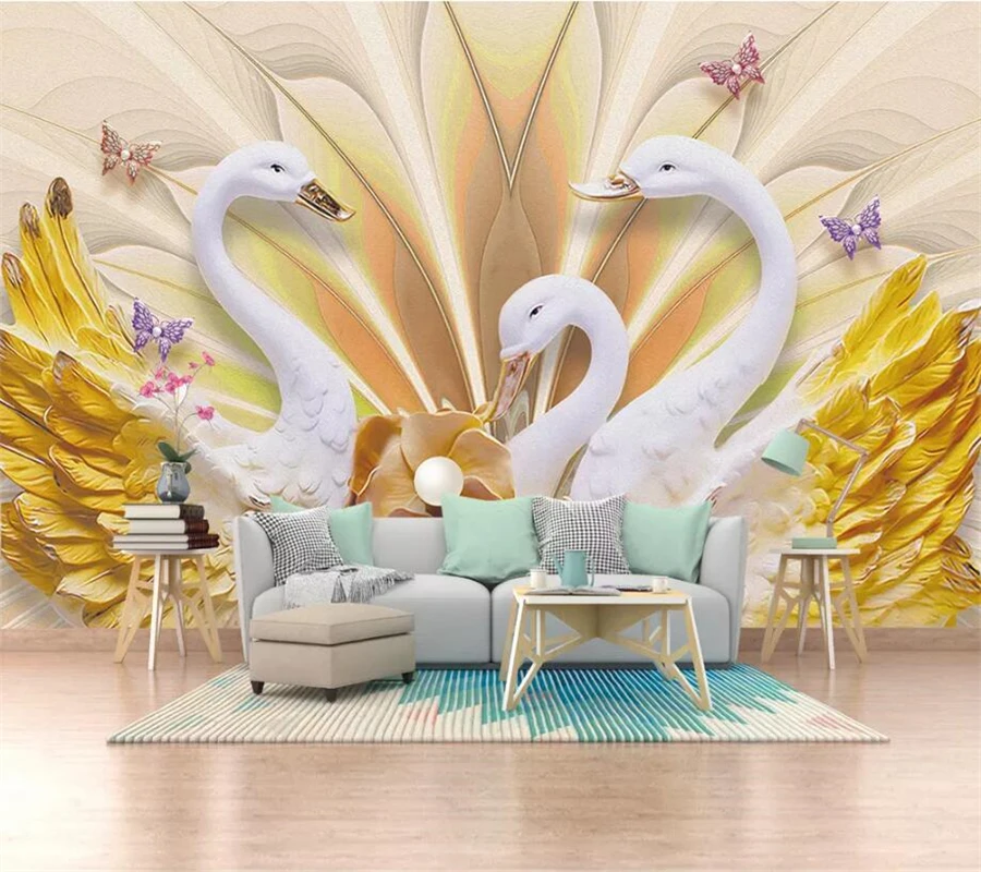 

beibehang Custom wallpaper 3d luxury gold swan embossed jewelry TV background wall living room bedroom wallpaper papel de parede