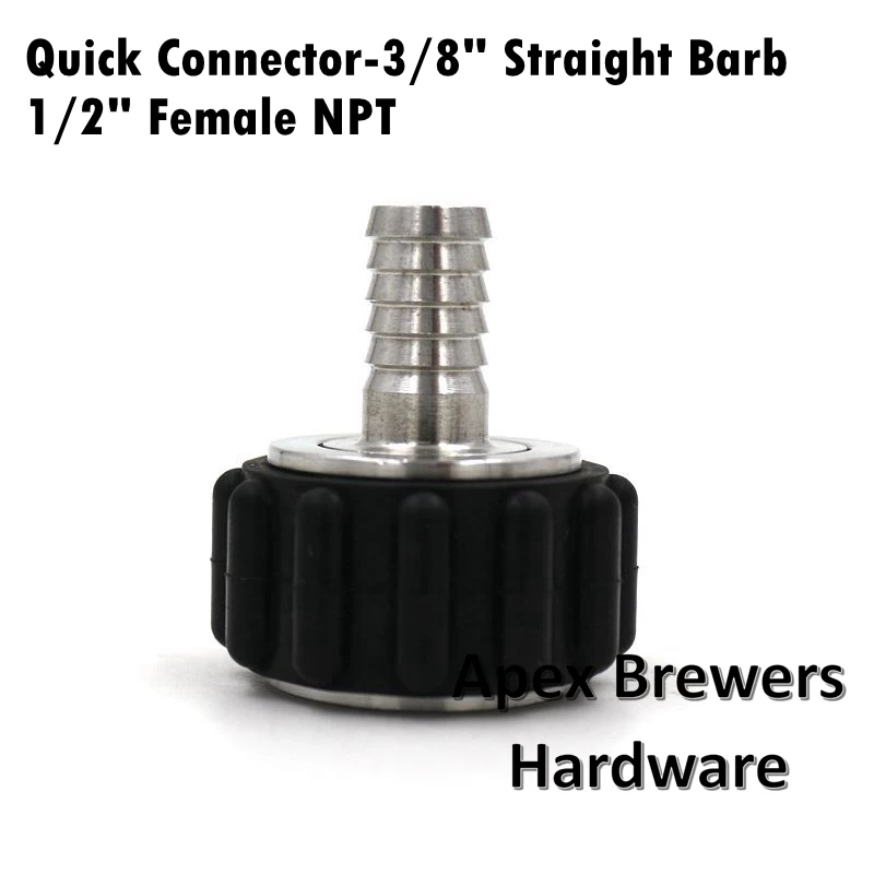 

Quick Connector, 3/8" Straight Barb, 1/2" Female NPT, Silicone Grip, Brewer Hardware, Pump Fittings