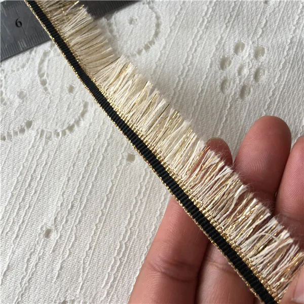 2CM Width Gold  Fringe Tassel Ribbon Lace Trimming Bright Double Band Fringe