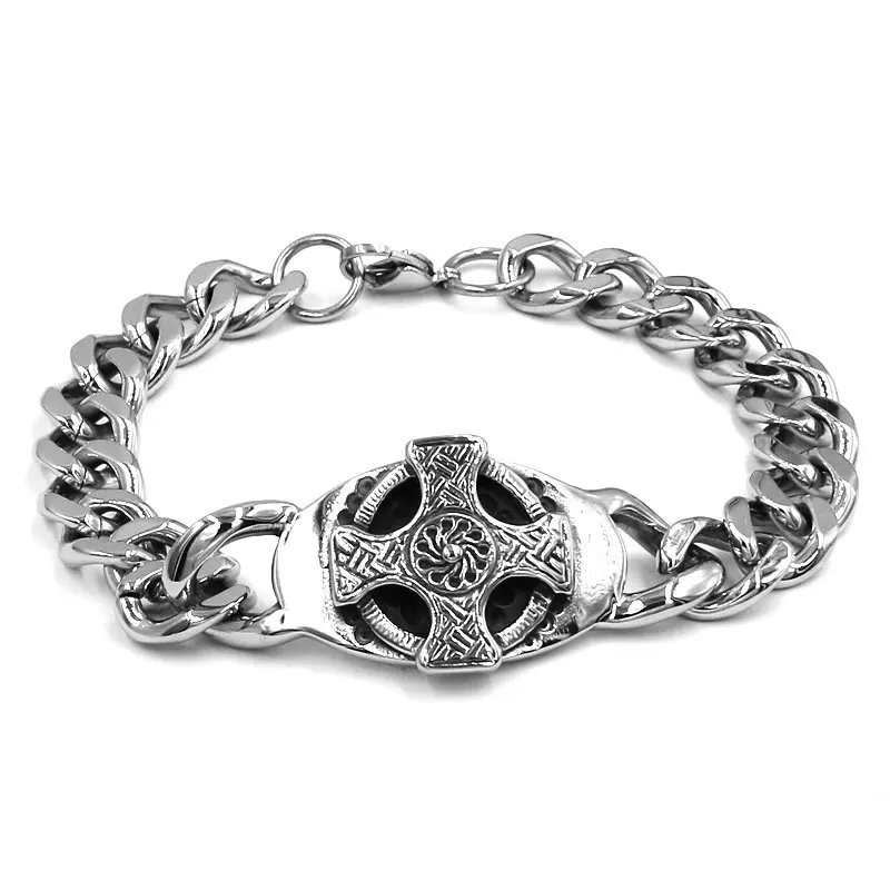 Classic Cross Biker Bracelet Stainless Steel Jewelry Fashion Celtic Knot Motor Biker Mens Boys Bracelet Wholesale SJB0354A